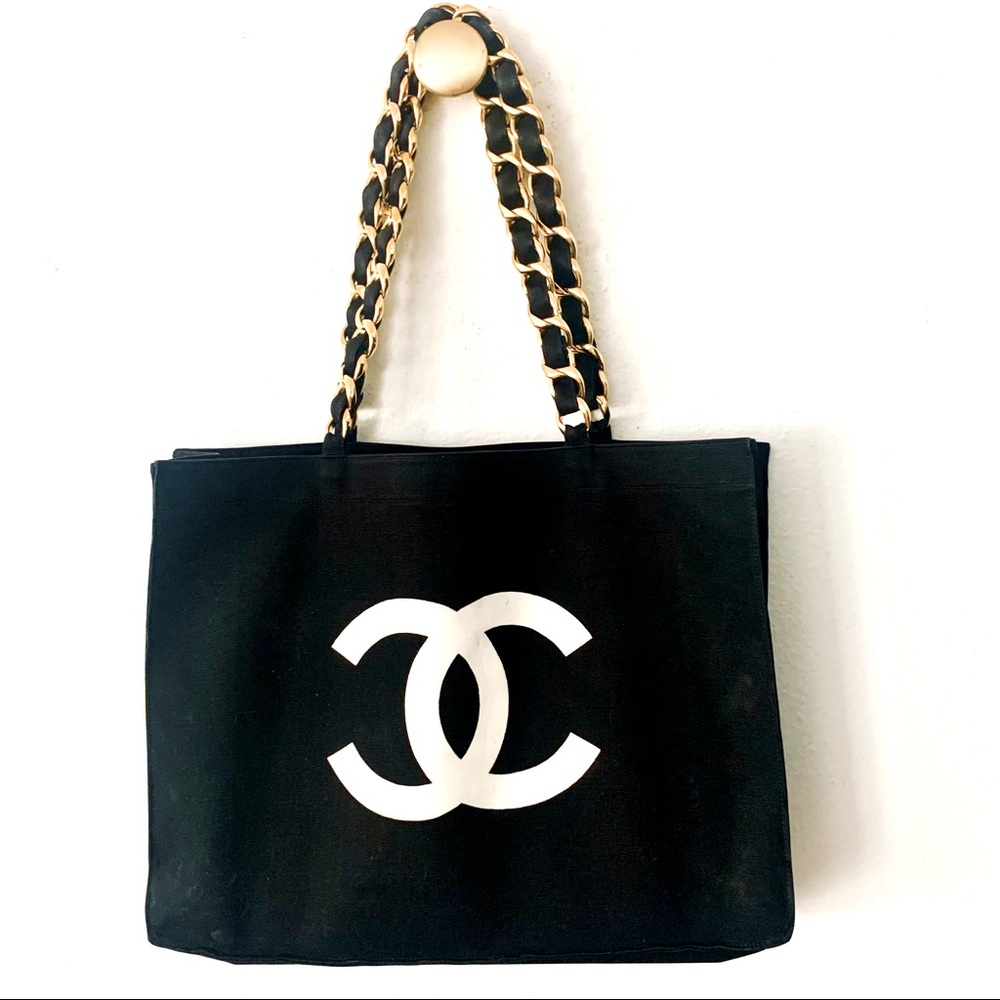 CHANEL vintage cloth logo tote